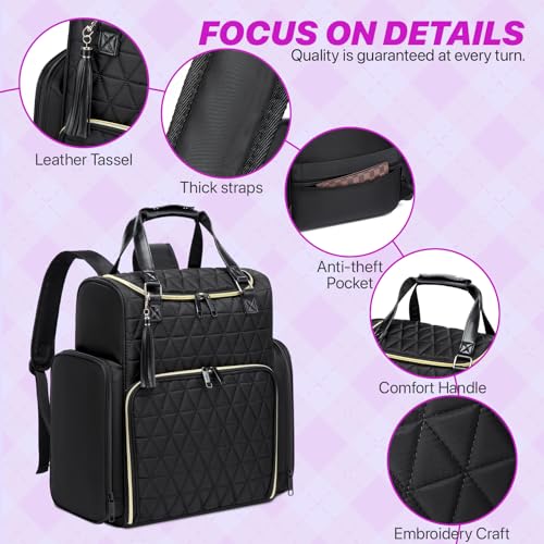 Nail Bag Organizer Case Backpack, Nail Bag Holds 80 Bottles (15ml-0.5 fl.oz) and Nail Lamp, Nail Polish Case with 2 nail polish Bag, Portable Travel Backpack for Nail Tech Supplies Manicure Tools - color: Black