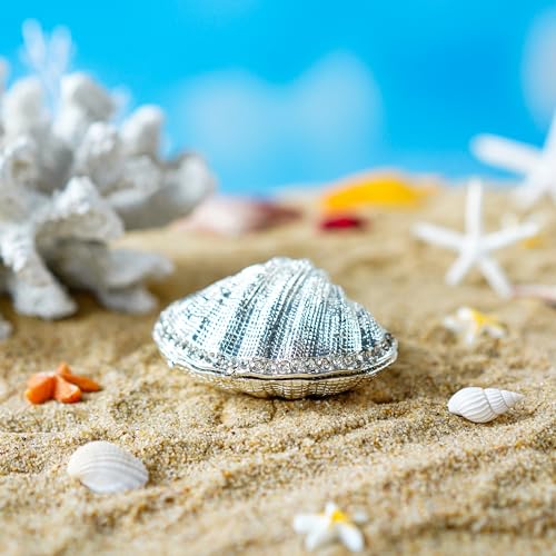 YU FENG Seashell Trinket Box Mussel Jewelry Ring Holder Coastal Decor - color: shell-silver