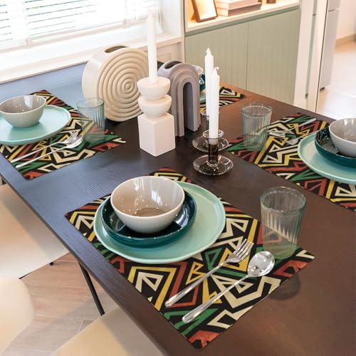 African Geometric Placemats Washable Table Placemat Set of 4 - color: Yellow Red Green, size: Set of 4