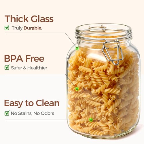 ComSaf Square Glass Jars with Airtight Lids 51 oz 3 Pack Wide Mouth - size: 51 fl oz x 3