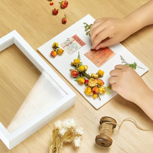 8x10 Shadow Box Picture Frame with Real Glass Panel and Linen Back - color: White + Thickened Panel + Foam Packaging, size: 8x10