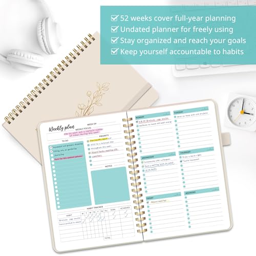 Taja Undated Weekly Planner, To Do List Notebook with Habit Tracker, A5 - color: v.Beige