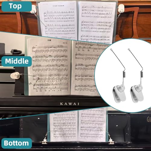 Piano Music Book Clip, Sheet Music Page Holder for Music Stand, White - color: White
