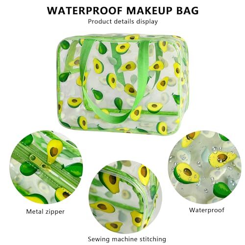 Flower Makeup Bag - Clear Printable Vinyl Cosmetic Pouch, 11.81x4.3x8.26inches Waterproof Small Clear Gift Bags for Travel & Organizer (Avocado) - color: Avocado