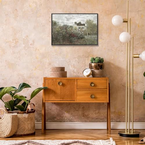 Huabsad Vintage Landscape Monet Flower Oil Painting Canvas Wall Art Antique Cottage Outdoor Garden Roses Lover Wall Decor Rustic Farmhouse Bedroom Aesthetic Prints 12x16in Black Framed - color: Oil painting02, size: 12x16in Metal Framed