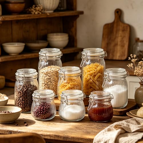 ComSaf Ribbed Glass Mason Jars with Airtight Lids 25 oz 6 Pack Coffee - size: 25 fl oz x 6 - Ribbed