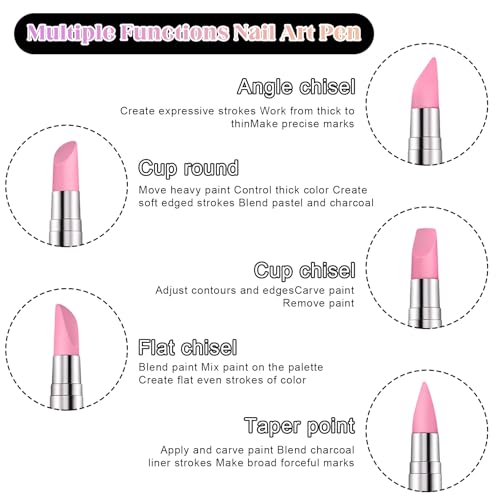 5 Pcs Nail Sculpting Tool, Dual Tipped Silicone Brush for Nails Silicone Nail Tools Nails Art Pen for Foil Carving Drawing Effects