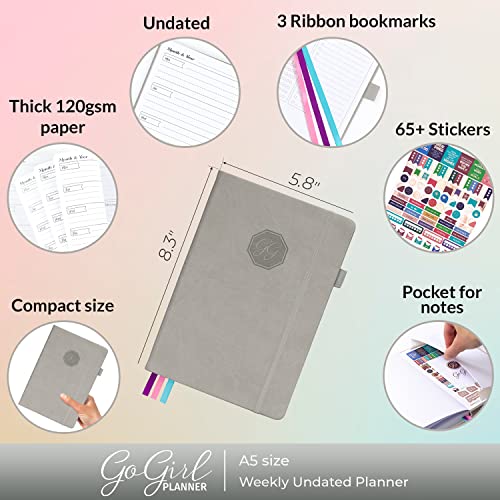 GoGirl Planner for Women, Undated Weekly Agenda Journal, Gray - color: Gray, size: A5 (5.8'' x 8.3'')