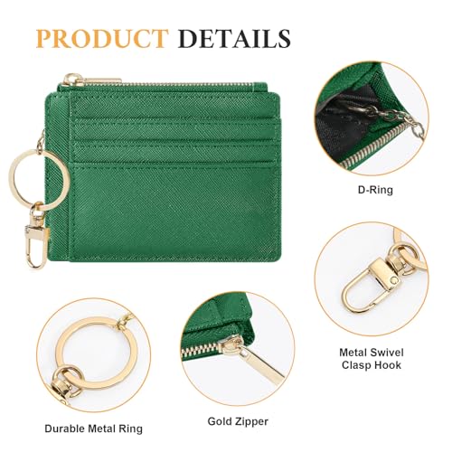 Sodsay Card Case Slim Front Pocket Wallet for Women Credit Card Holder with Keychain | Slim, Credit Card Holder, Front Pocket, with Keychain - color: Ch Green
