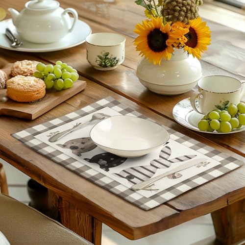Easter Bunny Buffalo Plaid Placemats Set of 4 Rabbit Spring Egg Dining Table Placemats 12x18 Inch Check Brown White Heat Resistant Washable Table Mats for Kitchen Dining Holiday Indoor - color: Easter Plaid Rabbit