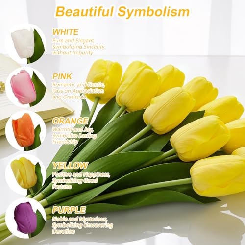 10 Stems 14 Inch Tulips Artificial Flowers Realistic Faux Flowers - color: Yellow