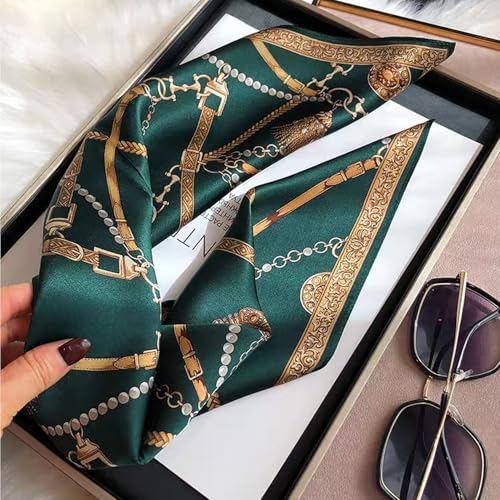 100% Mulberry Silk Neck Scarf for Women Square Neckerchief – 21 inch - color: Darkgreen