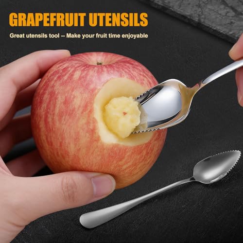 Grapefruit Spoon Serrated Edge Stainless Steel Grapefruit Utensil Tool Dessert Spoons for Citrus Dessert Kiwi Melon Lime Pitaya Apple Puree (4PCS)