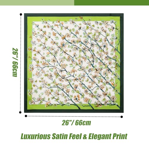 Seawhisper Premium Printed Satin Silk-Like Neck Scarf for Women Square 26" - color: Green2