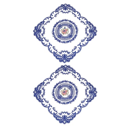 uxcell 2Pack Retro Lace Placemat 12x12-in Square Embroidered Table Place Mats French Crochet Doilies Coasters Cup Mat for Home Wedding, Dark Blue - color: Dark Blue