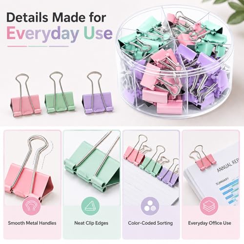 Binder Clips Assorted Sized, Metal Clips for Office, 120 Psc - color: Morandi