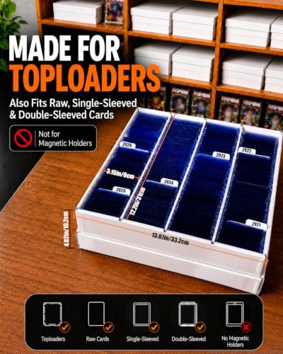 4 Row Toploader Trading Card Storage Box with Divider, Duty Double Wall Box - size: 1 piece 14in for Toploader