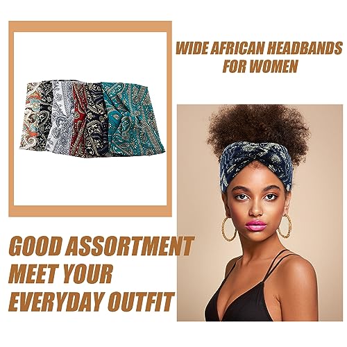 Wide Headbands for Women Girls, Large Bandana Boho Headbands Workout Yoga Running Hair Bands for Women's Hair, Non Slip Sweat Head Bands,Pack of 6 - color: Bandana Boho