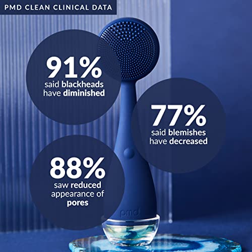 PMD Beauty Clean Facial Cleansing Brush – Waterproof Silicone Face Cleanser with Sonic Technology - color: Navy With Remove Cleansing Balm