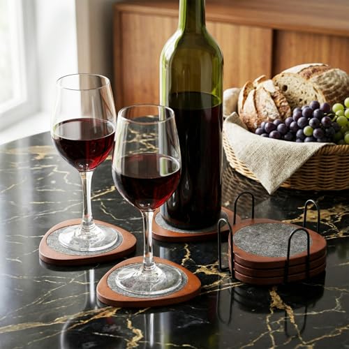 Newtay 6 Pcs Mid Century Modern Coasters Wood Absorbent Coaster,Gray - color: Gray