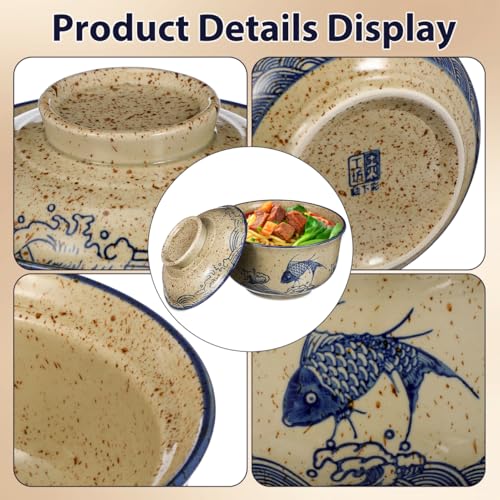 CALLARON 26 oz Ceramic Ramen Bowl Set of 2 with Lids, Spoons and Chopsticks