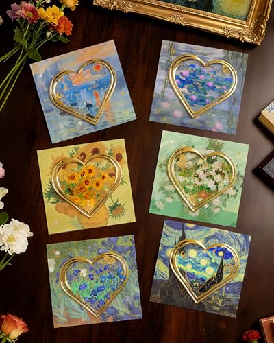 6pcs Metal Clip Heart Bookmarks for Reading Women,Van Gogh Monet Oil Painting Theme Cute Butterfly Hollow Corner Page Book Marks for Women,Teachers,Students,Reading Accessories for Book Lovers - style: Heart-6PCS