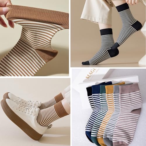 MAGIARTE Womens Mini Crew Cotton Socks,6 Pairs - color: Color#02-stripe
