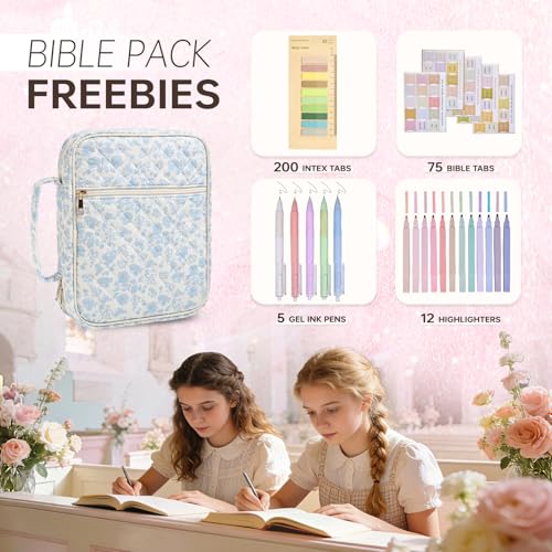 Bible Cover Case for Women Large Bible Cover Bag Quilted Bible Carrying Case for Girls Bible Study Supplies Accessories Christian Gifts for Women (Small Blue Floral, Large) - color: Small Blue Floral