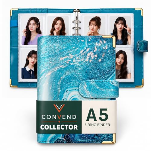 Convend A5 Kpop Photocard Binder with 30 Pack 4-Pocket Card Pages, 6 Ring Refillable Binder Album with 240 Card Slots, PU Leather Cover, Magnetic Closure, Trading Cards, Game Cards, Marble Blue - color: New-5, size: Luxe-A5