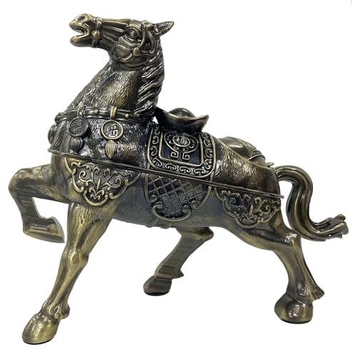 Briskfeel Metal Ornament Galloping Horse Statue Classic Bronze Finish Luxury Home Decor Multi Functional Sculpture for Living Room Office Desk Feng Shui Art (D4 Brass) - color: D4 Brass