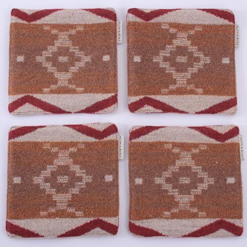 RUTH&BOAZ Wool Blend Ethnic Inca Pattern Fabric Coasters/for Camping, Parties/Set of 4/4" Square (Q-b)