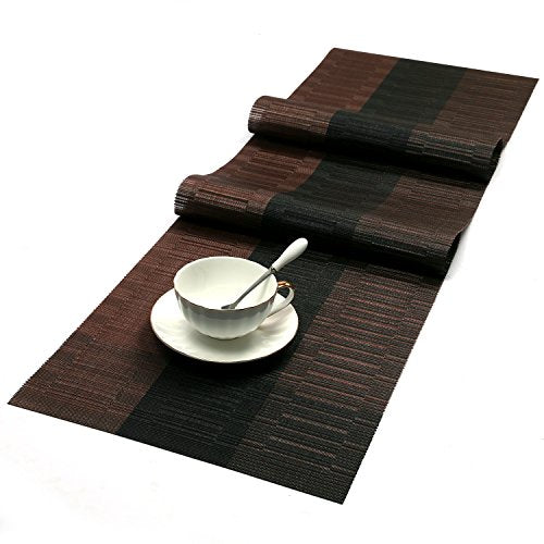 SHACOS Placemats with Table Runner Set of 7 Woven Vinyl Plastic Wipe Clean Heat Resistant Table Mats and Runner Set for Dining Table, Ombre Coffee Black - color: Ombre Coffee Black, size: Placemats and Table Runner Set of 7