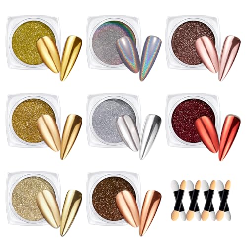 Beetles Chrome Nail Powder Set 8 Colors Metallic Holographic Mirror Effect - color: Multicolor Metallic-8