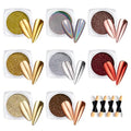 Beetles Chrome Nail Powder Set 8 Colors Metallic Holographic Mirror Effect - color: Multicolor Metallic-8