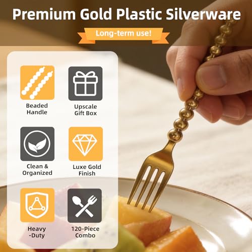 Premium Gold Mini Dessert Forks - 120-Piece with Beaded Handle, 4.4 Inch - color: 120pcs Gold Forks