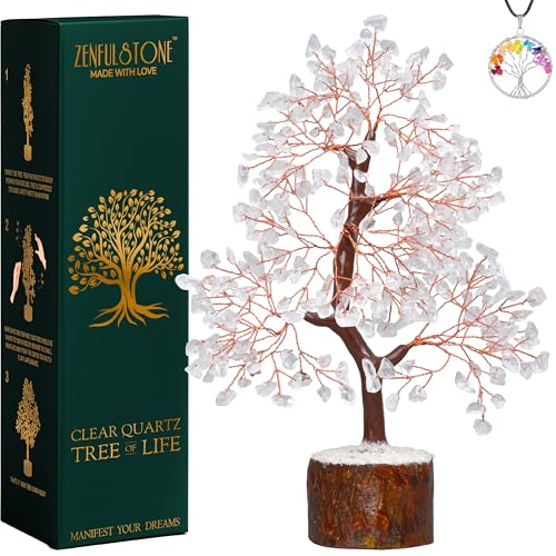 Clear Quartz Tree of Life for Home, Office, and Desk Décor | Handmade Bonsai for Clearity, Positive Energy & Focus | Perfect Concentration Gift for Mom - color: Clear Quartz Copper Wire