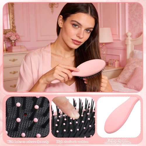 5Pcs Pink Hair Brushes for Women Hair Comb Set Detangler Brush for Men and Women Wet, Dry, Curly and Straight Hair - color: Pink