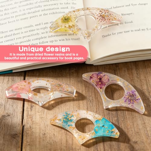 4 Pcs Thumb Book Page Holder, Dried Flower Resin Transparent Bookmark