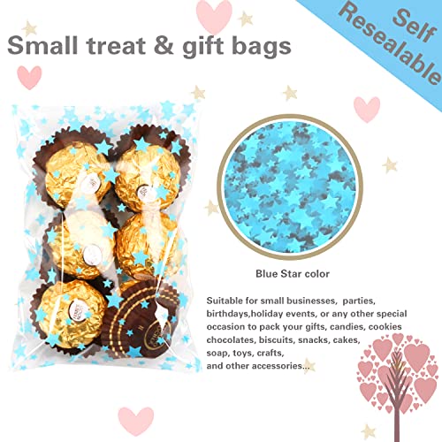 100 Pcs 5x7 In Star Self-Sealing Cellophane Treat Bags, Clear Cookie Bags Candy Bags Resealable Cellophane Gift Bags Goodie Bags Plastic Party Favor Bags for Wedding,Birthday,Baby Shower (Blue) - color: Blue(Self-sealing), size: 5x7 in