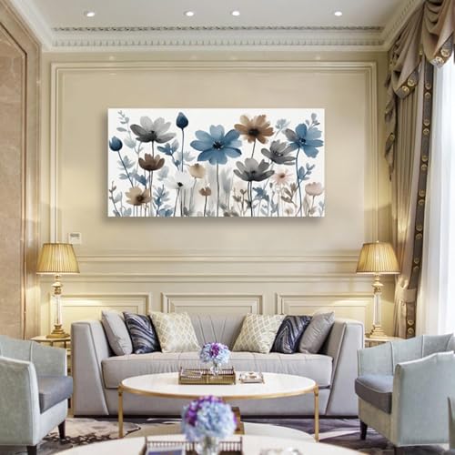KZKU Flowers Canvas Wall Art - Elegant Floral Pictures for Wall Decor Indigo Brown Grey Canvas Prints Nature Printing Artwork for Living Room Bedroom Home Office Wall Decoration 30" x 58" - color: Elegant Flowers, size: 58"L x 30"W