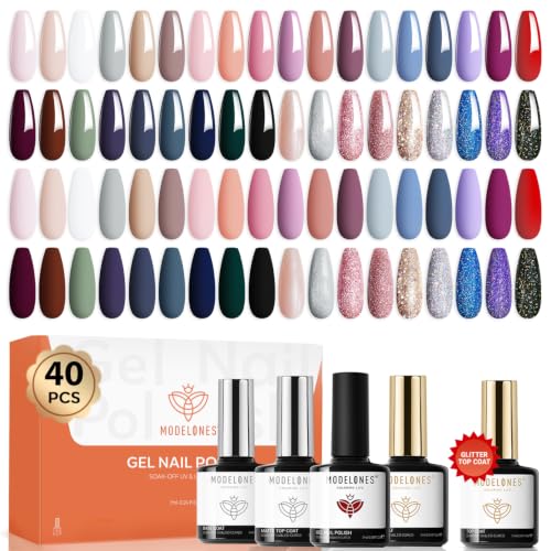 modelones Gel Nail Polish Set Glitter Nude Burgundy Red Blue 40PCS 36Colors - color: A2-Goddess Athena