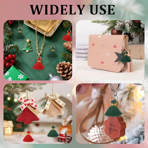 Mini Tassels Charm, 90pcs Golden Circle Red and Green Mini Tiny Handmade Craft Tassels Charms for Christmas DIY Jewelry Necklace Making Accessories - color: 2 Christmas Colors-2.4cm