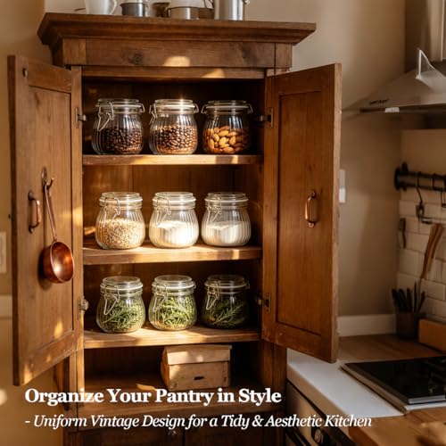 ComSaf Small Ribbed Glass Jars with Airtight Lids 17 oz 6 Pack Wide Mouth - size: 17 fl oz x 6 - Ribbed