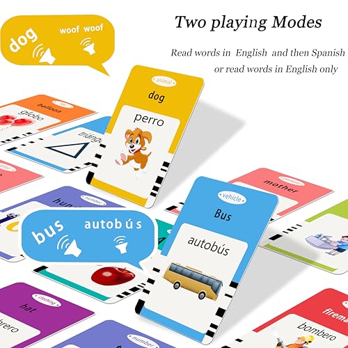 Startcan Spanish & English Talking Flash Cards for Boys 3-6, Audible Toys with Music to Learn Numbers 0-100, Letters, Phrases and More Spanish and English Vocabulary - 278 Cards and 556 Words(Blue) - color: 556-bilingual-blue (Abc, 0-100, Phrases+3 Songs)