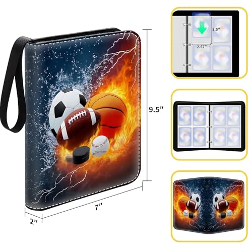 Card Binder 400 Pockets, 50 Sleeves Large Binder Trading Cards Holder 4 Pocket, Storage Organizer, Album Folder Case Protector Collector Gift Basketball Football Baseball Ice Hockey Flame - color: Basketball Football Baseball Ice Hockey Flame, size: 4 Poc