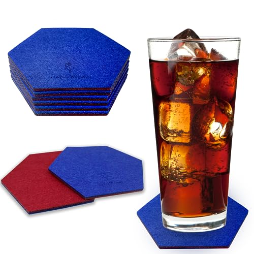 A&A Wonders Premium Felt Coasters for Drink, Absorbent Felt Protects Furniture, Table, Anti Slip, Absorbent, Suitable for Drinks & All Table Types (Wine Red/Royal Blue, Hexagon 6 Pack) - color: Wine Red/Royal Blue, size: Hexagon 6 Pack