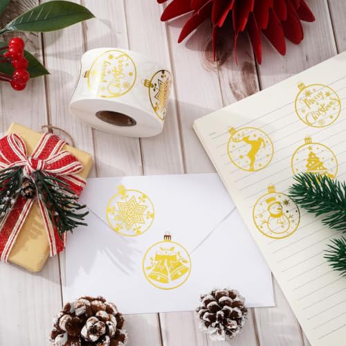Gold Foil Christmas Ornament Roll Stickers Xmas Decor Gift Label Stickers - style: Gold Christmas