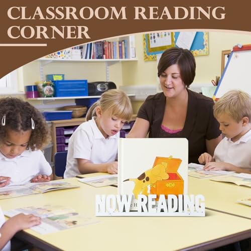 Weysat Now Reading Book Stand Reading Corner Decor Bookworm Gift White Wooden Hanging Book Holder Read List Storage Bin Bookish Accessories for Student Teacher Classroom Office Library Club - style: Now Reading