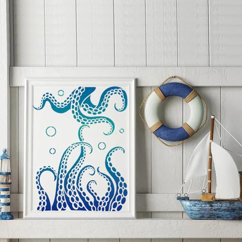 MAYJOYDIY 2pcs Octopus Tentacles Stencil 11.8×11.8inch Summer Sea Life Painting Stencils with Paint Brush Sea Creatures Bubbles Drawing Template for Bathroom Home Decor Walls Furniture - color: Octopus Tentacles