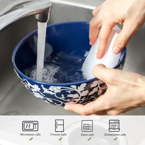 Large Soup Bowls Set of 2, Blue and White bowls Japanese Cereal Bowls 42 oz, Ceramic Serving Dishes for Rice, Salad, Snack, Pho, Pasta, Fruit, Microwave Dishwasher Safe, 7 inch - color: blue 1